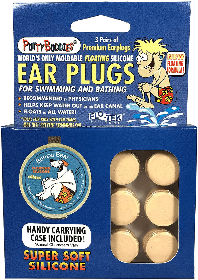 PUTTY BUDDIES Floating Earplugs 3-Pair Pack – Soft Silicone Ear Plugs for Swimming & Bathing – Invented by Physician – Keep Water Out – Premium Swimming Earplugs – Doctor Recommended Sporting Goods > Outdoor Recreation > Boating & Water Sports > Swimming Putty Buddies Tan  