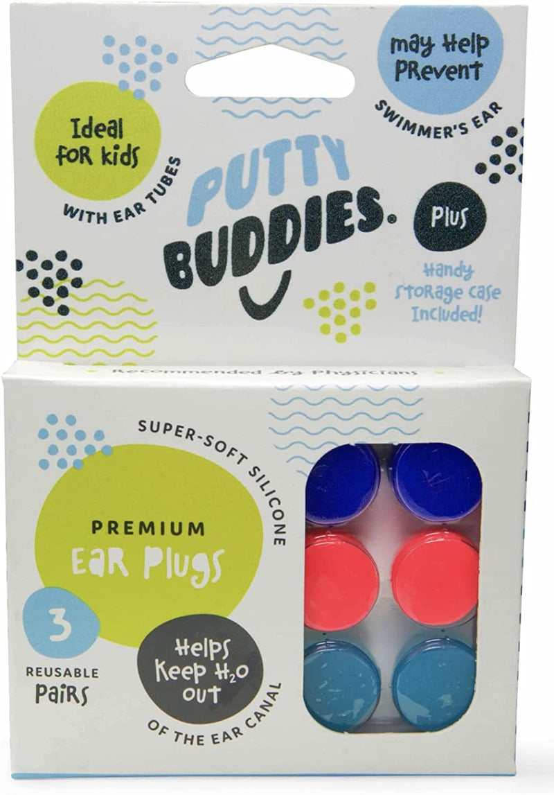 PUTTY BUDDIES Original Swimming Earplugs 3-Pair Pack (Purple/Teal/Magenta) Sporting Goods > Outdoor Recreation > Boating & Water Sports > Swimming Putty Buddies Purple/Teal/Magenta  