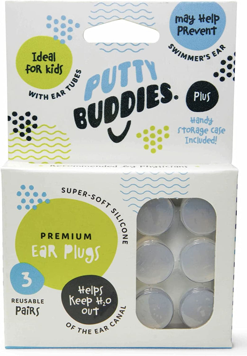 PUTTY BUDDIES Original Swimming Earplugs 3-Pair Pack (Purple/Teal/Magenta) Sporting Goods > Outdoor Recreation > Boating & Water Sports > Swimming Putty Buddies Clear  