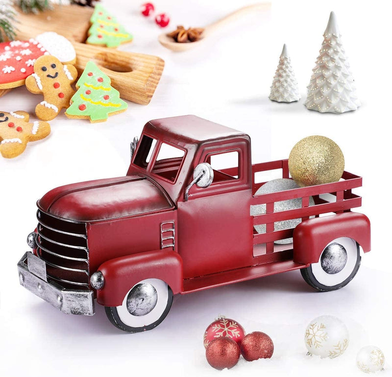 Pylemon Vintage Red Truck Christmas Decor with a Lit-Up Removable Christmas Tree Wrapped around by LED Lights String, Farmhouse Metal Pickup Truck Decor, Great Gift for Holiday Decorations Home & Garden > Decor > Seasonal & Holiday Decorations AXAC   