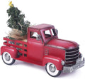 Pylemon Vintage Red Truck Christmas Decor with a Lit-Up Removable Christmas Tree Wrapped around by LED Lights String, Farmhouse Metal Pickup Truck Decor, Great Gift for Holiday Decorations