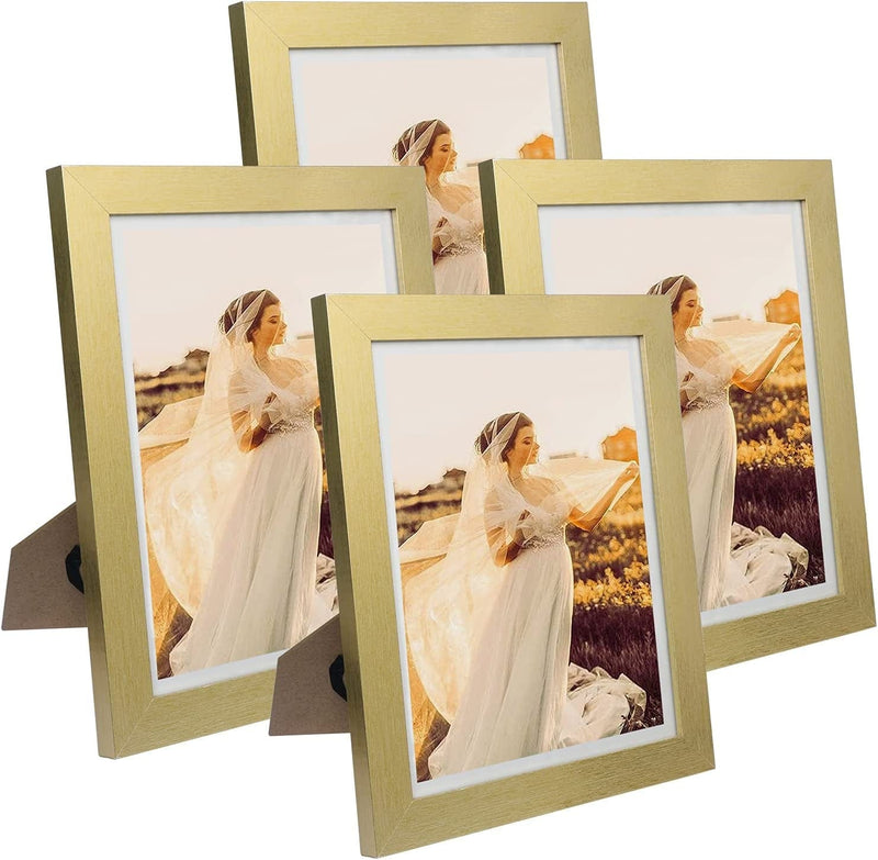 Q.Hou 8X10 Picture Frame Wood Patten Rustic Brown Photo Frames Packs 4 with High Difinition Glass for Tabletop or Wall Decor (QH-PF8X10-BR) Home & Garden > Decor > Picture Frames Q.Hou Gold 8x10 