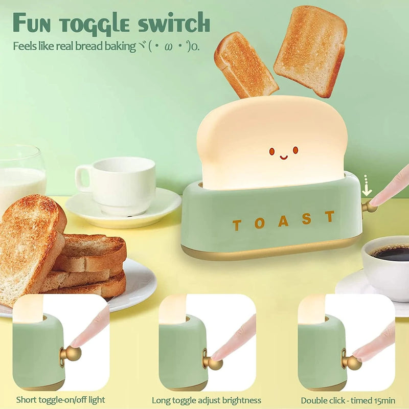 QANYI Desk Decor Toaster Lamp, Rechargeable Small Lamp with Smile Face Toast Bread Cute Toaster Shape Room Decor Night Light for Bedroom, Bedside, Living Room, Dining, Desk Decorations, Gift (Green) Home & Garden > Lighting > Night Lights & Ambient Lighting QANYI   
