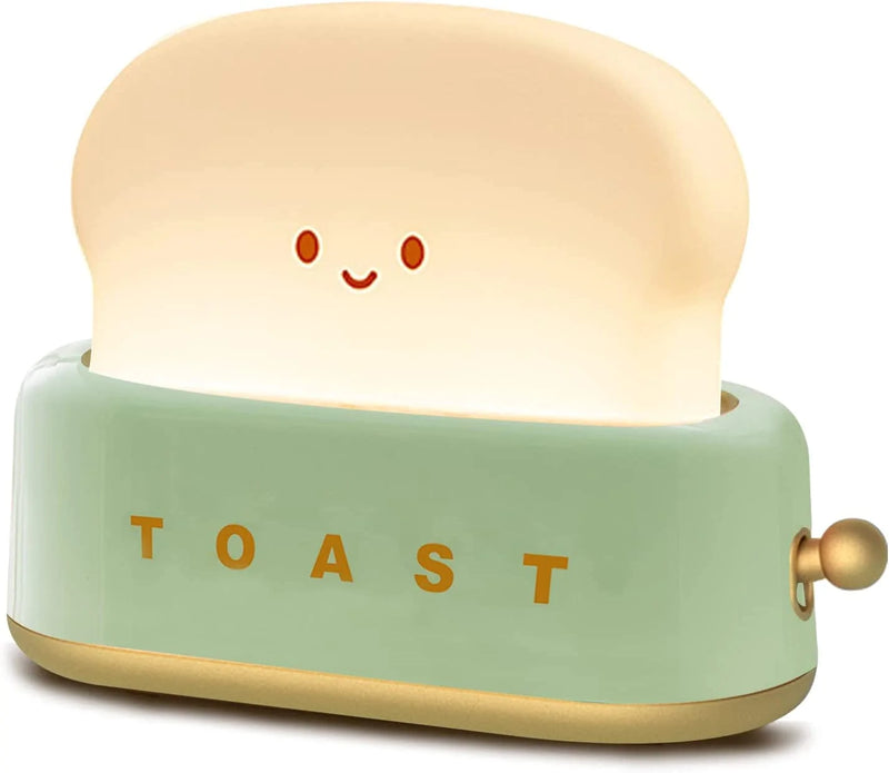 QANYI Desk Decor Toaster Lamp, Rechargeable Small Lamp with Smile Face Toast Bread Cute Toaster Shape Room Decor Night Light for Bedroom, Bedside, Living Room, Dining, Desk Decorations, Gift (Green) Home & Garden > Lighting > Night Lights & Ambient Lighting QANYI Green  
