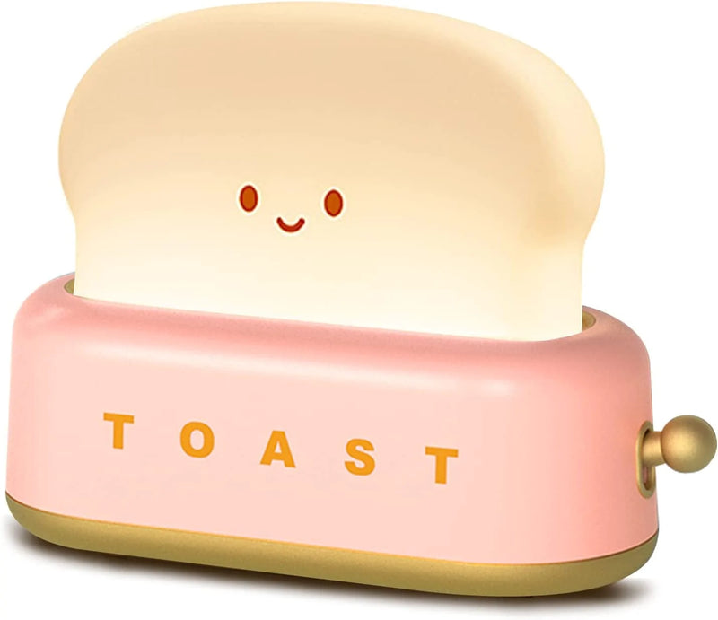 QANYI Desk Decor Toaster Lamp, Rechargeable Small Lamp with Smile Face Toast Bread Cute Toaster Shape Room Decor Night Light for Bedroom, Bedside, Living Room, Dining, Desk Decorations, Gift (Green) Home & Garden > Lighting > Night Lights & Ambient Lighting QANYI Pink  