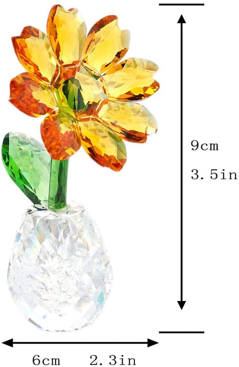 Qf Crystal Sunflower Figurine Table Crystal Flower Collectible Ornament Home Decoration Souvenir Gifts (Sunflower)