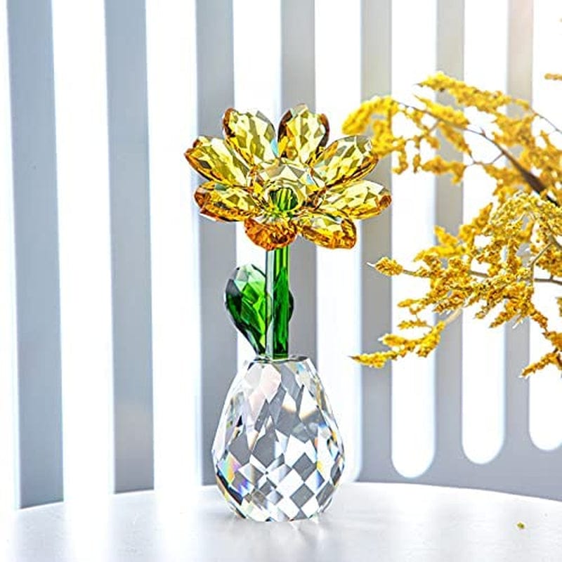 Qf Crystal Sunflower Figurine Table Crystal Flower Collectible Ornament Home Decoration Souvenir Gifts (Sunflower) Home & Garden > Decor > Seasonal & Holiday Decorations Qf   