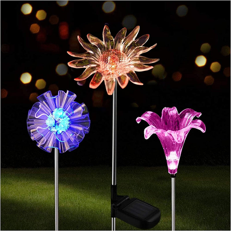 QIDEA Outdoor Solar Garden Stake Light - Color Changing Decorative LED Stake Lamp In-Ground Landscaping Lighting for Garden Patio Yard Lawn Pathway Flower Bed Decor Decorations Figurine Butterfly Home & Garden > Lighting > Lamps JINGTECH Flowers 3 pack  