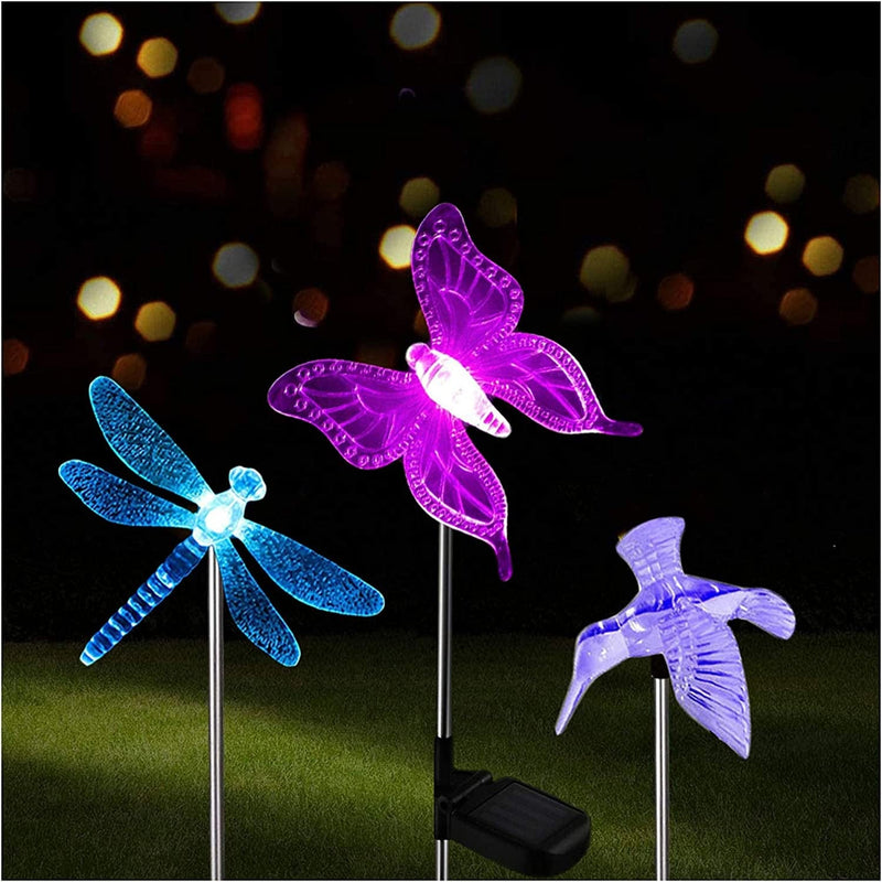 QIDEA Outdoor Solar Garden Stake Light - Color Changing Decorative LED Stake Lamp In-Ground Landscaping Lighting for Garden Patio Yard Lawn Pathway Flower Bed Decor Decorations Figurine Butterfly Home & Garden > Lighting > Lamps JINGTECH Insects 3 pack  