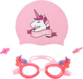 QIVANLIFE Kids Swim Cap&Goggle, Fun Swimming Cap&Goggle for Kids & Toddlers,High Elastic Silicone Waterproof Swim Cap with Anti-Fog Goggle Set for Children, Boys, Girls Age 3-12,Lovely Cute Cartoon Sporting Goods > Outdoor Recreation > Boating & Water Sports > Swimming > Swim Caps QIVANLIFE Unicornp  