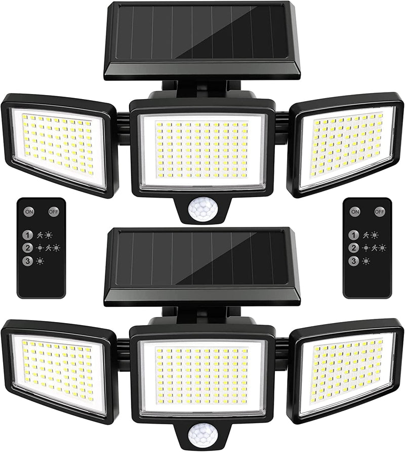QIYVLOS Solar Lights Outdoor,210 LED 2500LM Motion Sensor Lights with Remote Control, 3 Heads Security LED Flood Light, IPX5 Waterproof, 360° Wide Angle Illumination Wall Light with 3 Modes(2 Packs) Home & Garden > Lighting > Flood & Spot Lights QIYVLOS   