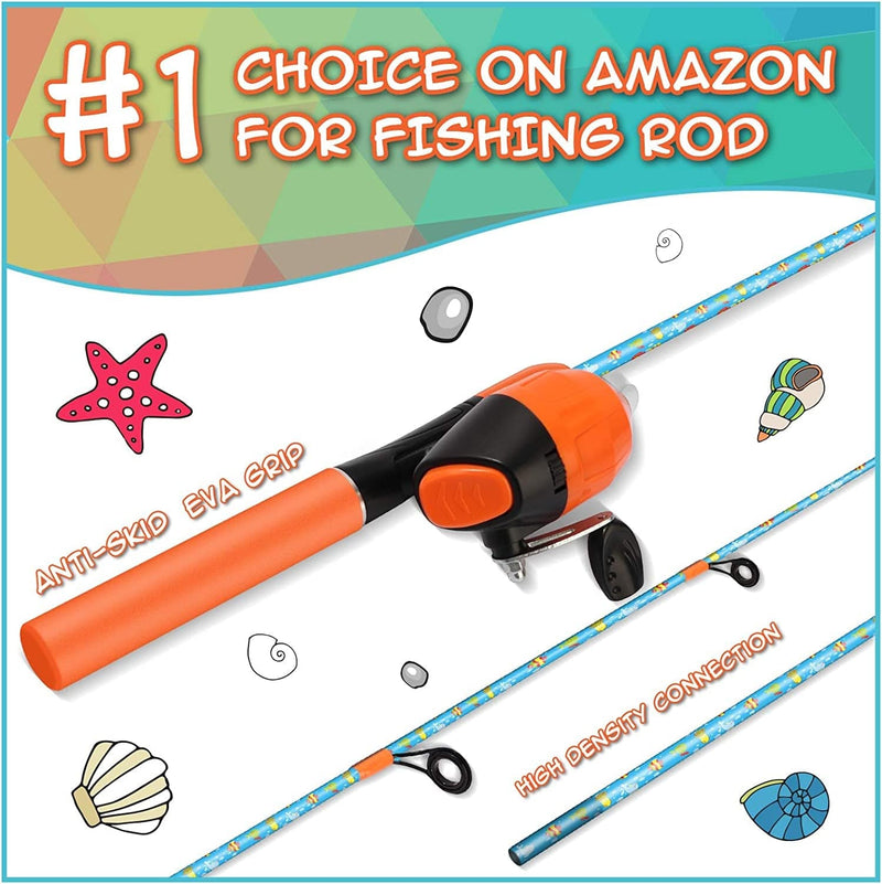 Qudrakast Kids Fishing Pole, Portable Kids Fishing Rod and Reel Combo - Melding Funny Cartoon Pattern on Rod and Reel, Perfect Fishing Kit Gift for Kids Sporting Goods > Outdoor Recreation > Fishing > Fishing Rods QudraKast   
