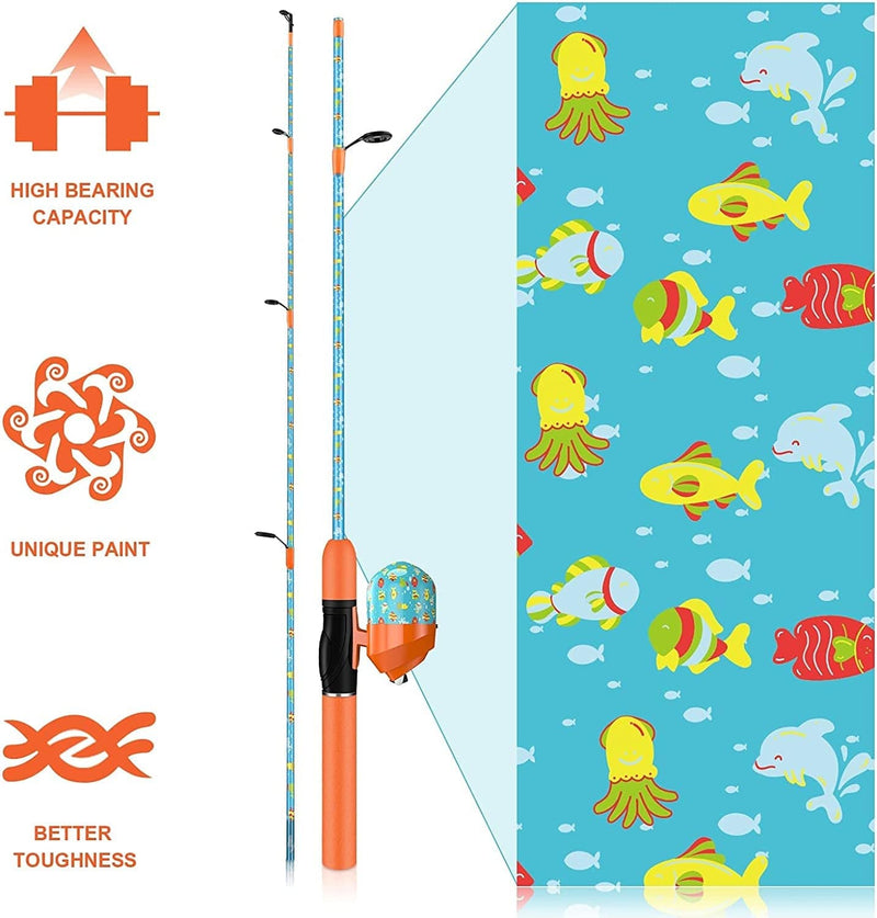 Qudrakast Kids Fishing Pole, Portable Kids Fishing Rod and Reel Combo - Melding Funny Cartoon Pattern on Rod and Reel, Perfect Fishing Kit Gift for Kids Sporting Goods > Outdoor Recreation > Fishing > Fishing Rods QudraKast   