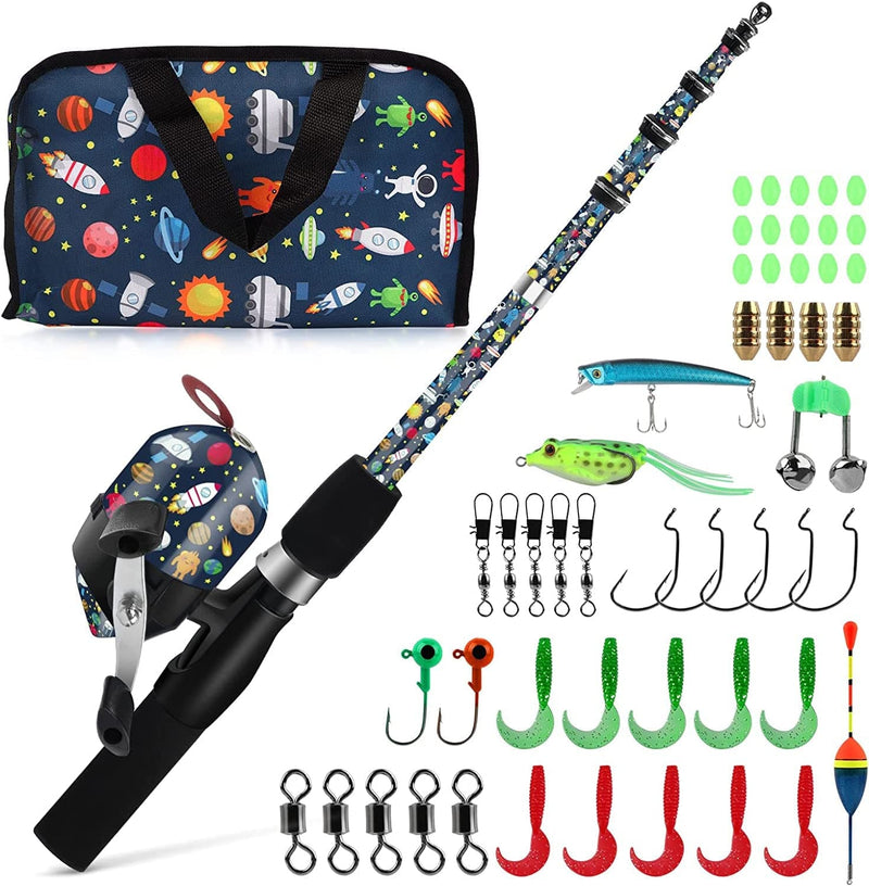 Qudrakast Kids Fishing Pole, Portable Kids Fishing Rod and Reel Combo - Melding Funny Cartoon Pattern on Rod and Reel, Perfect Fishing Kit Gift for Kids Sporting Goods > Outdoor Recreation > Fishing > Fishing Rods QudraKast C-Universe Trave Set-Carrier Bag 1.2M - 3.94FT 