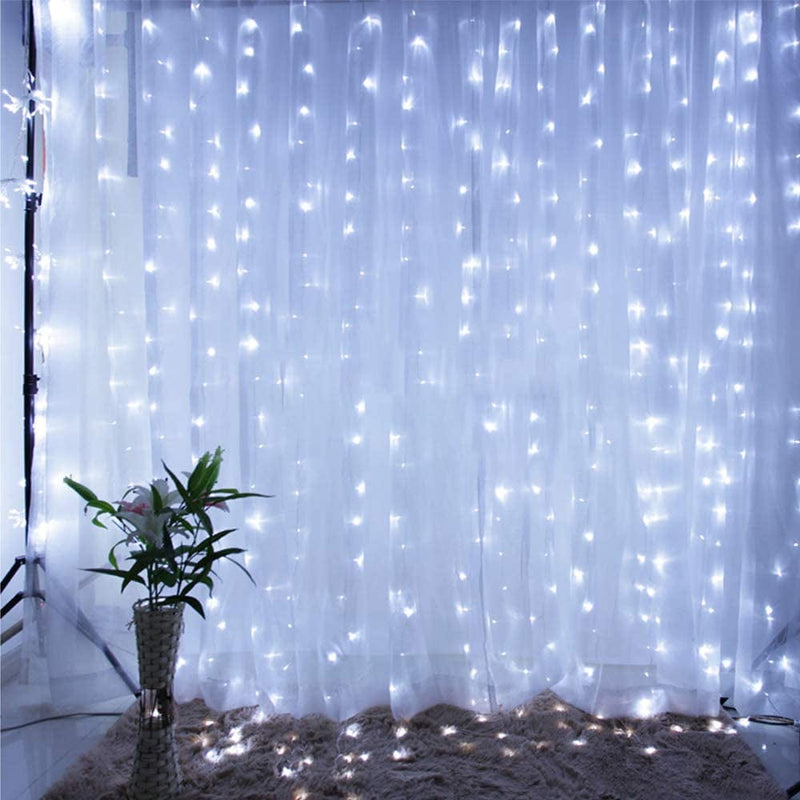 Qunlight Star 304 LED 9.8Ftx9.8Ft 30V 8 Modes,Window Curtain String Lights Wedding Party Home Garden Bedroom Outdoor Indoor Wall Decorations(Cool White) Home & Garden > Lighting > Light Ropes & Strings Qunlight Cool White  