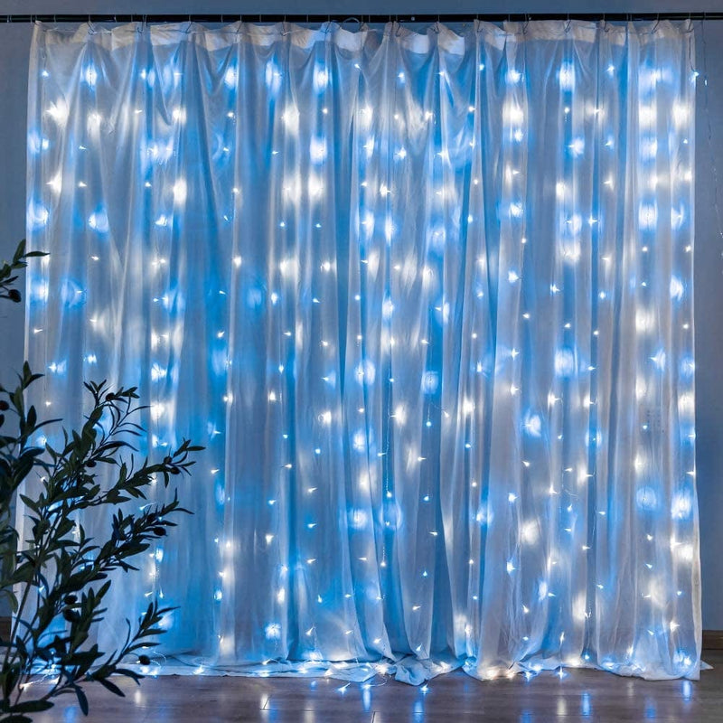 Qunlight Star 304 LED 9.8Ftx9.8Ft 30V 8 Modes,Window Curtain String Lights Wedding Party Home Garden Bedroom Outdoor Indoor Wall Decorations(Cool White) Home & Garden > Lighting > Light Ropes & Strings Qunlight Blue+White  