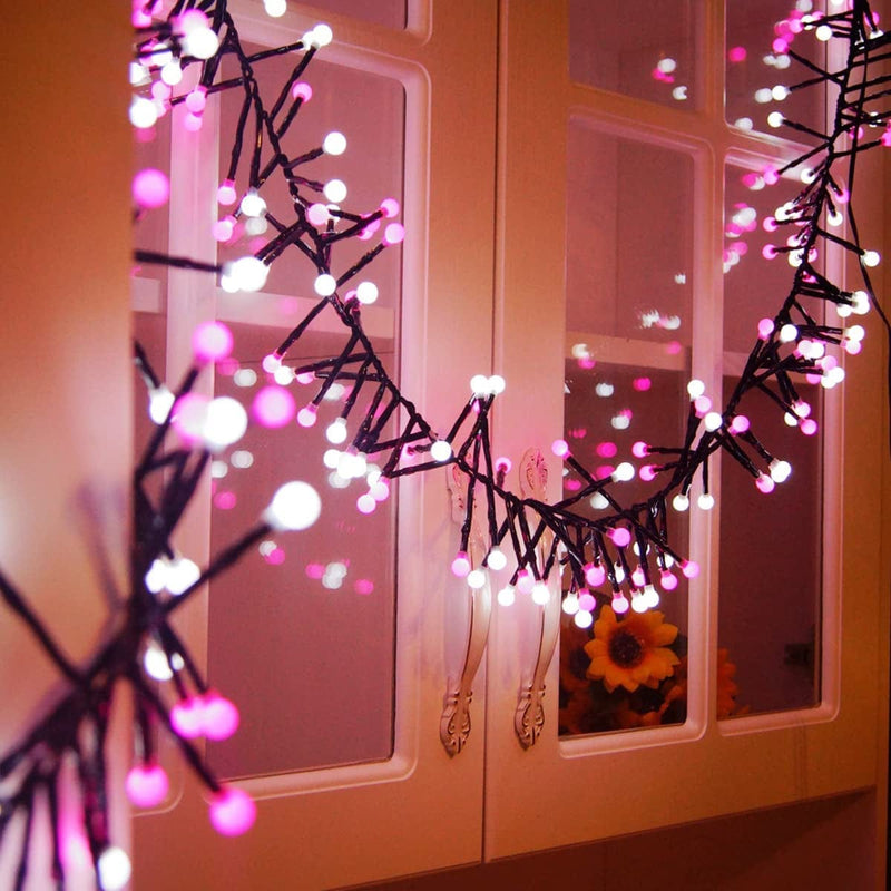 Quntis Valentines Day Decor 400 LED 13FT Fairy String Lights Plug In, Globe String Lights Indoor Outdoor for Tree Party Wedding Christmas Bedroom Decorations (8 Twinkle Mode, Connectable, Waterproof) Home & Garden > Lighting > Light Ropes & Strings Quntis Pink&White Cluster Globe Lights  