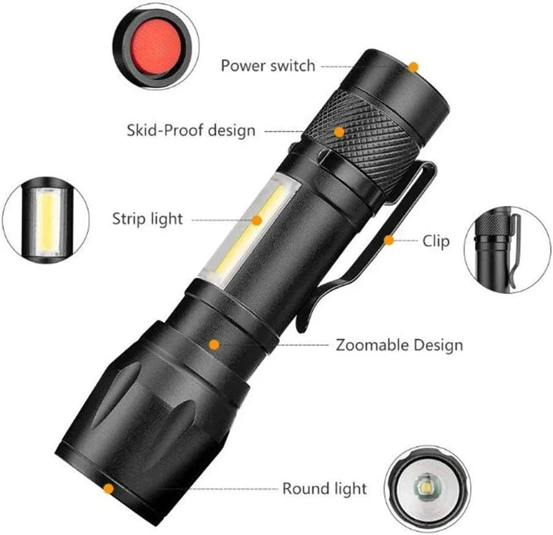 QWERBAM Aluminum COB LED Flashlight 4 Modes Zoomable Torch Work Light Portable Lantern Pen Lamp Clip Pocket Light Use 1Xaa Battery Torches Hardware > Tools > Flashlights & Headlamps > Flashlights QWERBAM   