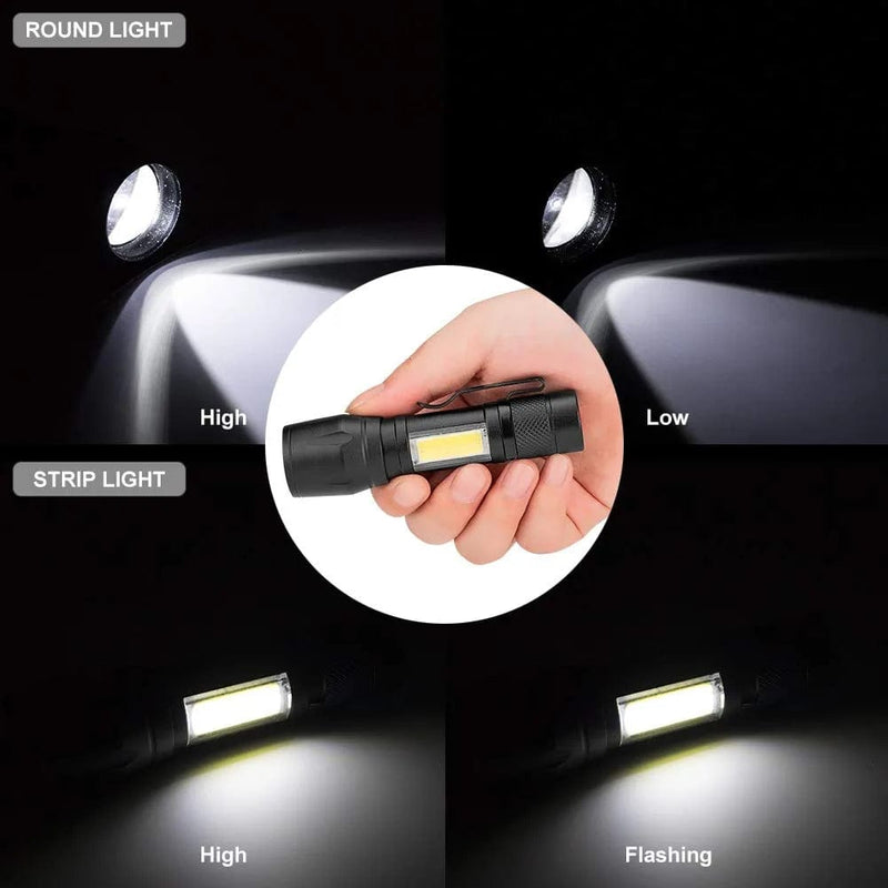 QWERBAM Aluminum COB LED Flashlight 4 Modes Zoomable Torch Work Light Portable Lantern Pen Lamp Clip Pocket Light Use 1Xaa Battery Torches Hardware > Tools > Flashlights & Headlamps > Flashlights QWERBAM   