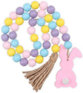 RAMIRABI Easter Wood Bead Garland with Tassels and Bunny Tag,Farmhouse Beads Rustic Country Decor Prayer Boho Beads for Tiered Tray Decorations (Pink Bunny) Home & Garden > Decor > Seasonal & Holiday Decorations RAMIRABI Pink Bunny  