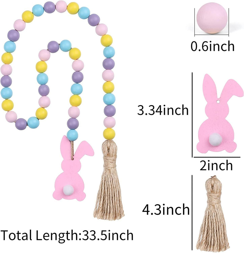 RAMIRABI Easter Wood Bead Garland with Tassels and Bunny Tag,Farmhouse Beads Rustic Country Decor Prayer Boho Beads for Tiered Tray Decorations (Pink Bunny) Home & Garden > Decor > Seasonal & Holiday Decorations RAMIRABI   
