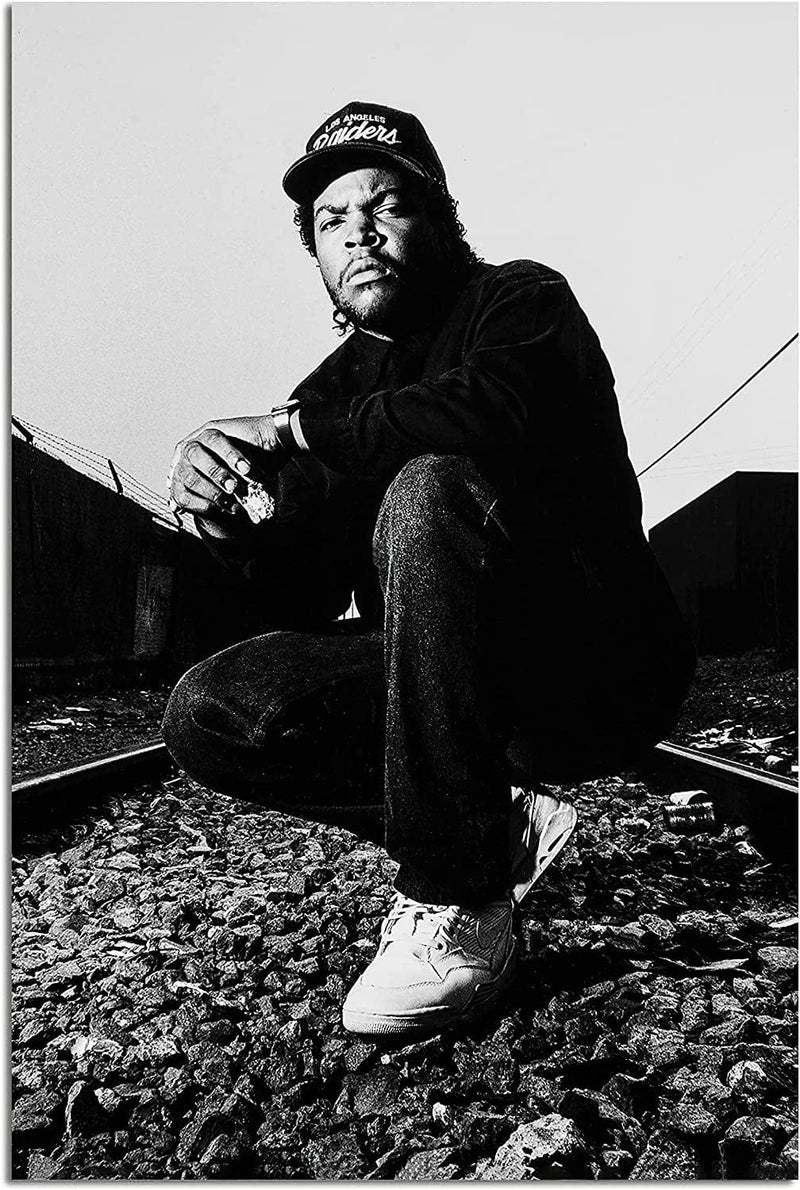 Rapper Poster Ice Cube Black and White Art Wall Canvas Pictures for Modern Room Decor Prints Unframed 12" X 18" WXHYZZ Home & Garden > Decor > Artwork > Posters, Prints, & Visual Artwork Generic White 12" x 18" 