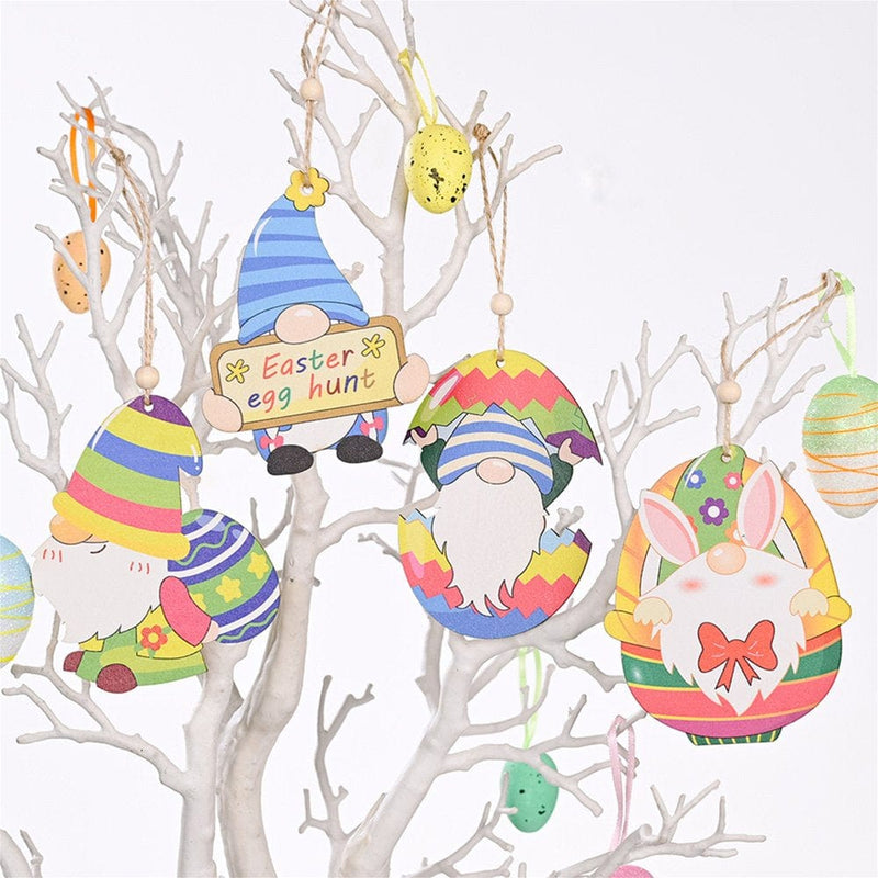 Raruxxin Easter Decorations, Wooden Cartoon Doll Print Pendant Kid Festival Gift Photo Props, 4Pcs