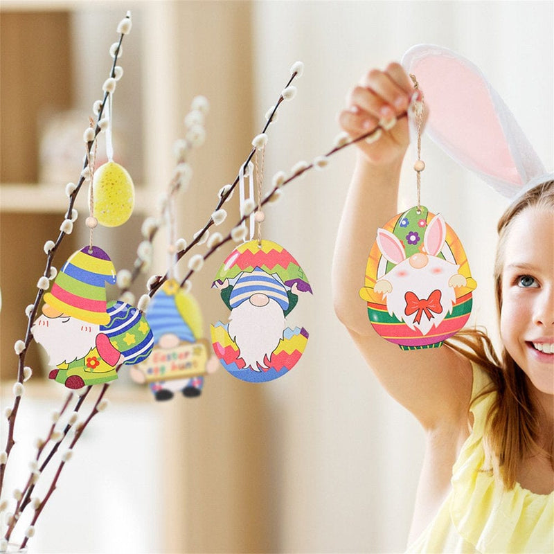 Raruxxin Easter Decorations, Wooden Cartoon Doll Print Pendant Kid Festival Gift Photo Props, 4Pcs Home & Garden > Decor > Seasonal & Holiday Decorations Raruxxin   