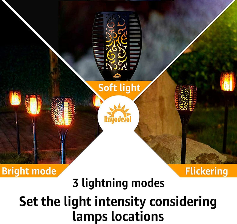 Rayodesol Solar Flame Torch Lights Outdoor, Decorative Pack of 1 Pcs Each 96 LED Lamp with Dancing Flames Torches Landscape, Waterproof Outdoors Garden Patio Deck Decorations Lighting with Auto On/Off Home & Garden > Lighting > Lamps Rayodesol   