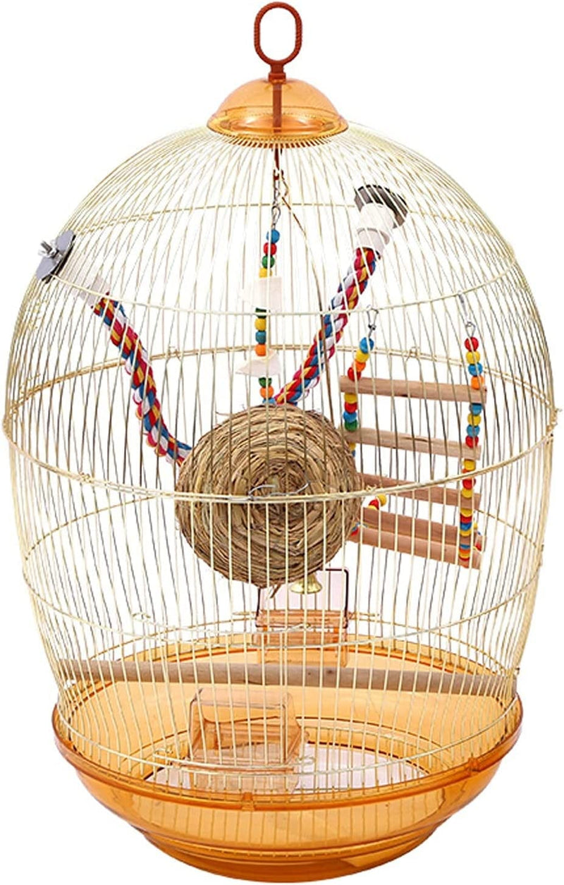 RAZZUM Large Bird Cage Golden Plating Bird Carrier Stainless Steel Bird Cage with Handle and Accessories Breathable Travel Cage for Extra Small Finches Parrot Cage Animals & Pet Supplies > Pet Supplies > Bird Supplies > Bird Cages & Stands RAZZUM   