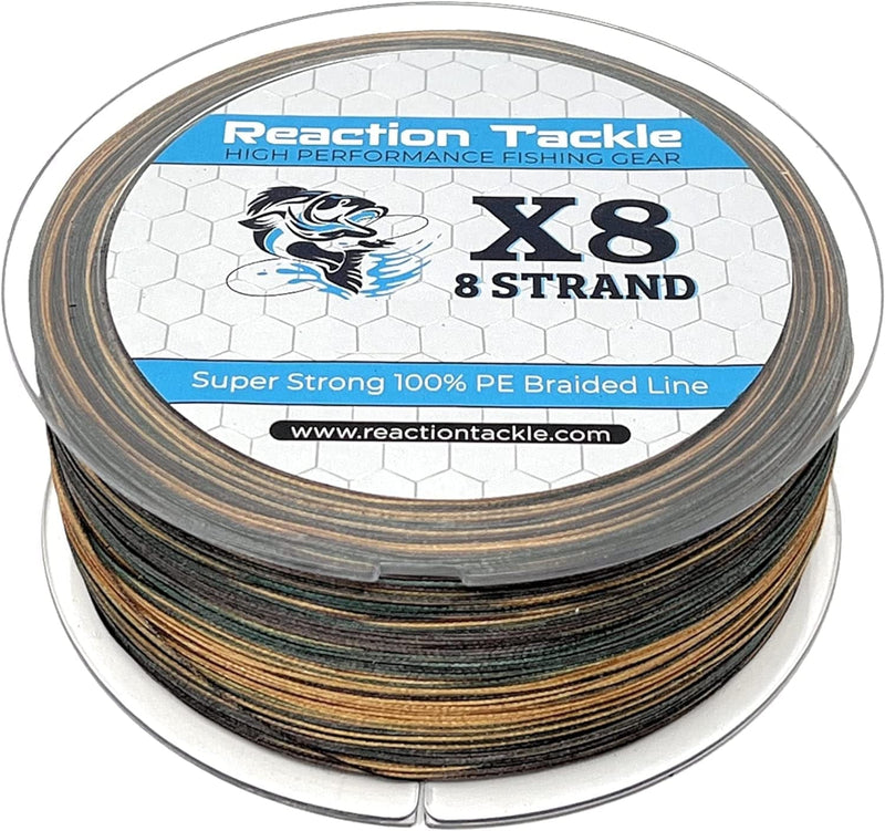 Reaction Tackle Braided Fishing Line - Pro Grade Power Performance for Saltwater or Freshwater - Colored Diamond Braid for Extra Visibility Sporting Goods > Outdoor Recreation > Fishing > Fishing Lines & Leaders Reaction Tackle X8 Green Camo 10 LB (1500 yards) 
