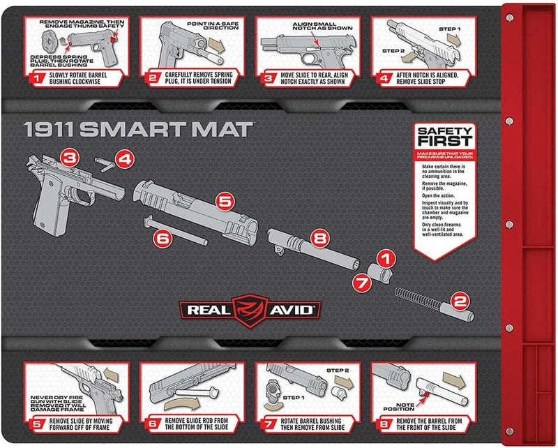 Real Avid Handgun Smart Mat - 19X16", Universal Pistol, Glock, 1911, and M&P (Select Your Style) Gun Cleaning Mat, Red Parts Tray Sporting Goods > Outdoor Recreation > Winter Sports & Activities Real Avid For 1911  