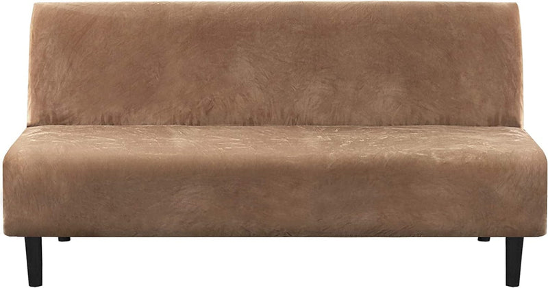 Real Velvet Futon Cover Armless Sofa Covers Sofa Bed Covers Stretch Futon Couch Cover Sofa Slipcover Furniture Protector Feature Thick Soft Cozy Velvet Fabric Form Fitted Stay in Place, Camel Home & Garden > Decor > Chair & Sofa Cushions H.VERSAILTEX Camel  