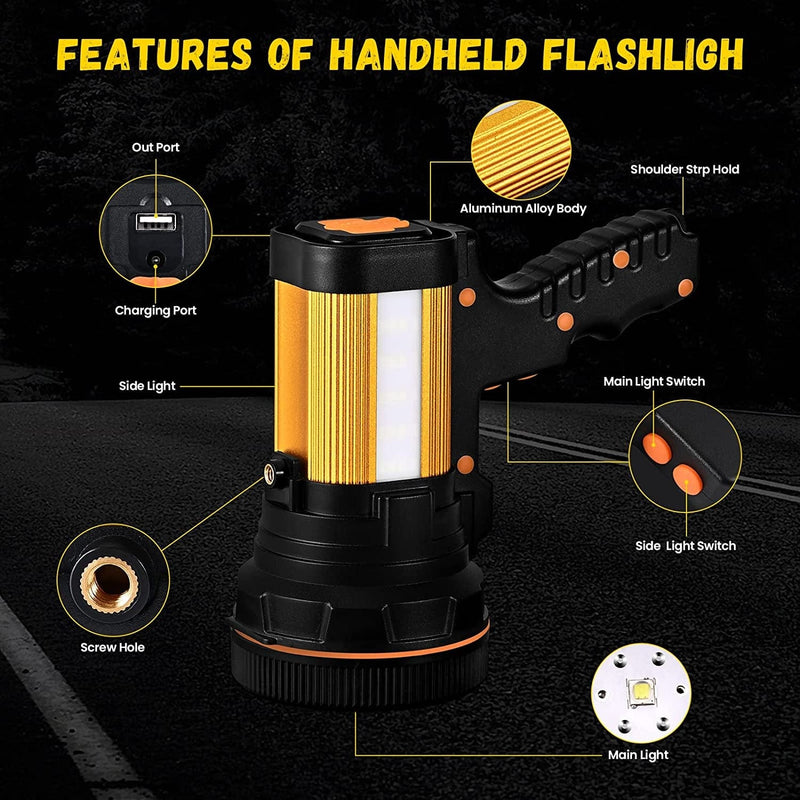 Rechargeable Spotlight,Super Bright LED Searchlight Handheld,And Flood Camping Spotlight with Foldable Tripod with USB Output Function IPX4 Waterproof (Golden) Home & Garden > Lighting > Flood & Spot Lights Diskap   