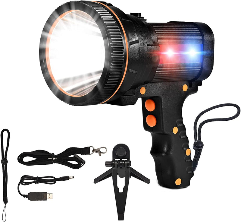 Rechargeable Spotlight,Super Bright LED Searchlight Handheld,And Flood Camping Spotlight with Foldable Tripod with USB Output Function IPX4 Waterproof (Golden) Home & Garden > Lighting > Flood & Spot Lights Diskap Black  