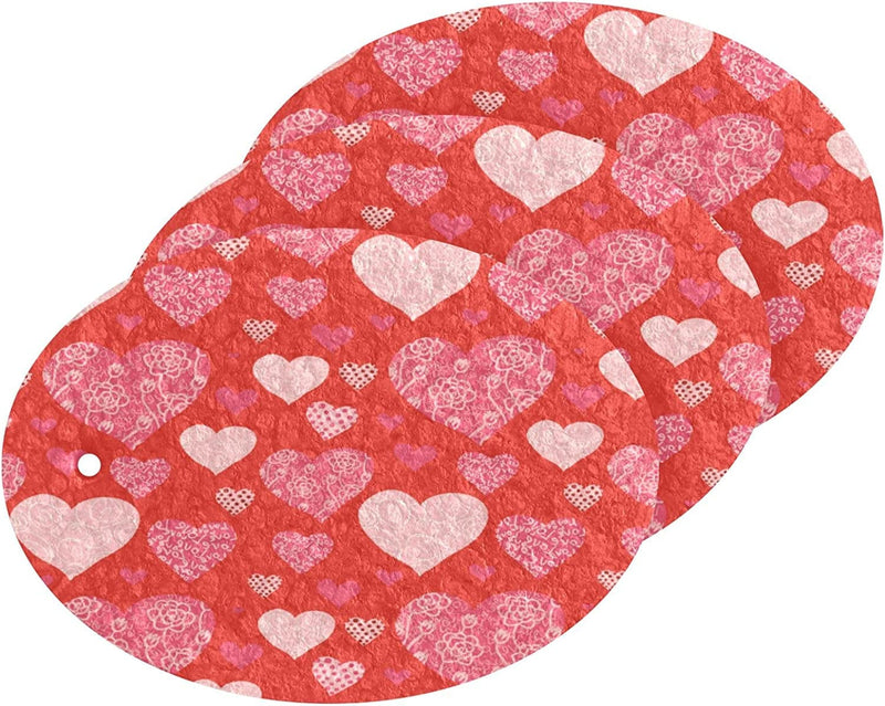 Red Hearts Spring Flowers Pattern Kitchen Sponges Romantic Valentine'S Day Cleaning Dish Sponges Non-Scratch Natural Scrubber Sponge for Kitchen Bathroom Cars, Pack of 3 Home & Garden > Household Supplies > Household Cleaning Supplies Eionryn   