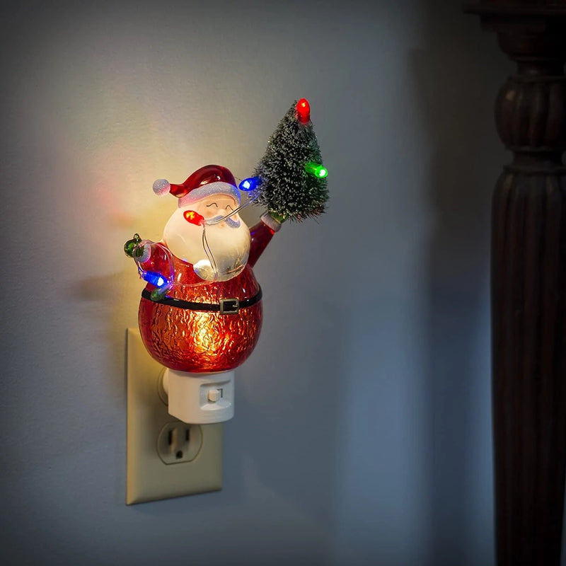 Red Santa Claus and Tree 6.5 Inch Acrylic Decorative Holiday Plug-In Night-Light