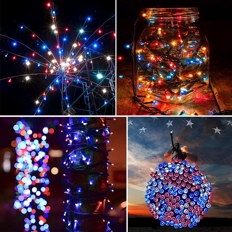 Red White and Blue Lights - 4Th of July Lights Outdoor 72FT 200 LED Solar String Lights with 8 Modes, Waterproof Fairy Lights for Independence Day Memorial Day Patriotic Decor (Red White and Blue)