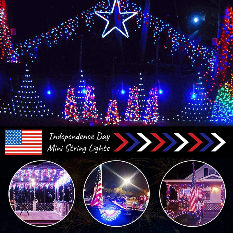 Red White and Blue Lights - 4Th of July Lights Outdoor 72FT 200 LED Solar String Lights with 8 Modes, Waterproof Fairy Lights for Independence Day Memorial Day Patriotic Decor (Red White and Blue) Home & Garden > Lighting > Light Ropes & Strings Brightown   