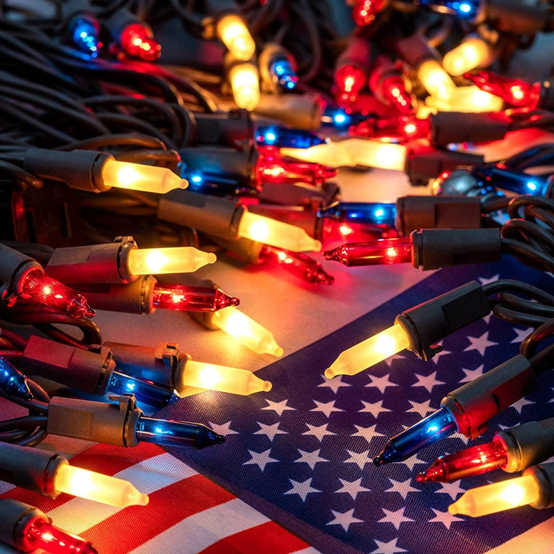 Red White & Blue String Lights with Brown Wire, 66 Ft 200 Count UL Certified Christmas Lights, Pack of 2 Sets 33 Ft 100 Mini Light Set for Independence Day Patriotic Holidays (Red White & Blue) Home & Garden > Lighting > Light Ropes & Strings Yuletime Inc.   