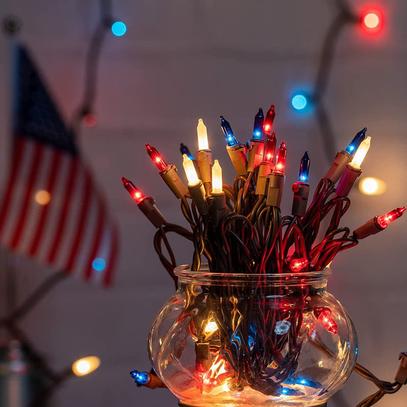 Red White & Blue String Lights with Brown Wire, 66 Ft 200 Count UL Certified Christmas Lights, Pack of 2 Sets 33 Ft 100 Mini Light Set for Independence Day Patriotic Holidays (Red White & Blue) Home & Garden > Lighting > Light Ropes & Strings Yuletime Inc.   