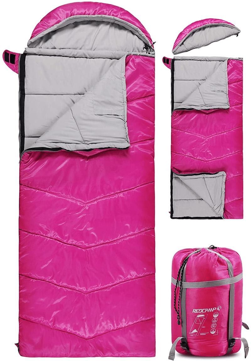REDCAMP Kids Mummy Sleeping Bag for Camping, 3 Season Cold Weather Sleeping Bag Fit Boys,Girls & Teens, Blue/Rose Red Sporting Goods > Outdoor Recreation > Camping & Hiking > Sleeping Bags REDCAMP Rose Red with 3.7lbs Filling  