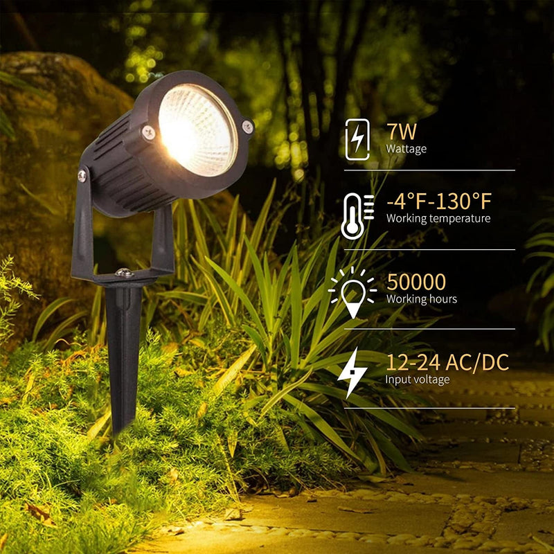 REEGOLD Low Voltage Landscape Lights Outdoor: 7W 700LM LED Landscape Lighting with Connectors for Tree Garden Yard Pathway | 12V 24V Warm White 2700K Spotlights | IP65 Waterproof | 6 Pack
