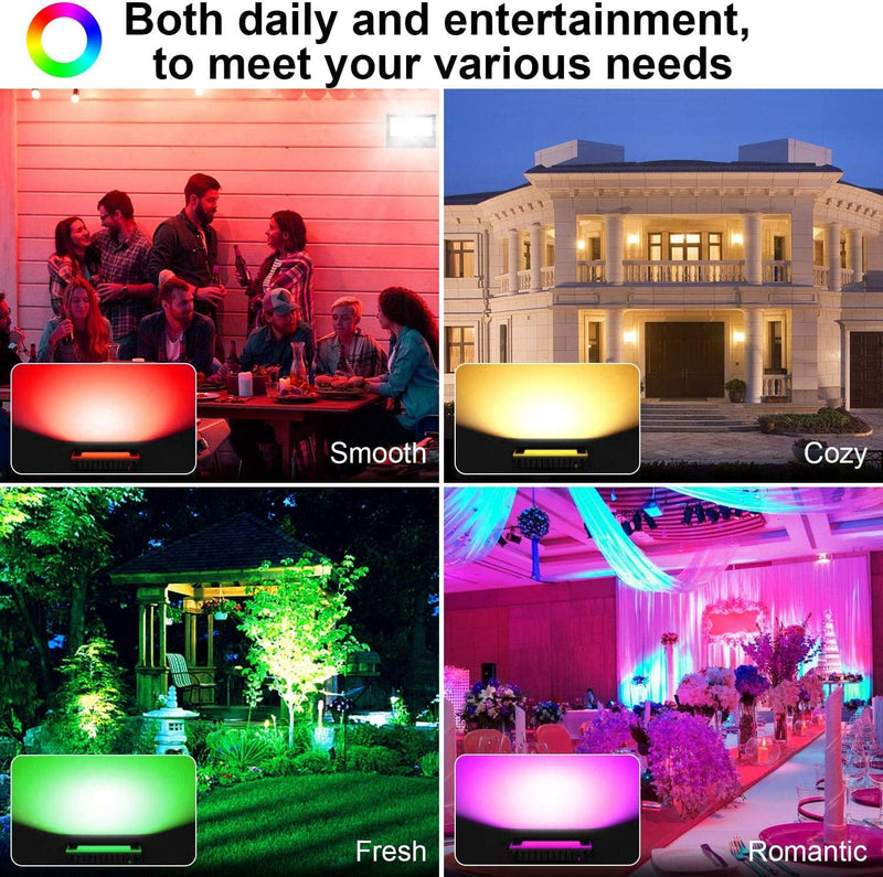 Remon 2PC LED Flood Light Outdoor Dimmable, 40W RGB Flood Lights Outdoor with IR Remote, Timing, Waterproof IP66, 4000LM 2700K 120 Colors, DIY Flash, 4 Modes, Flood Lights for Landscape Lighting Home & Garden > Lighting > Flood & Spot Lights Remon   