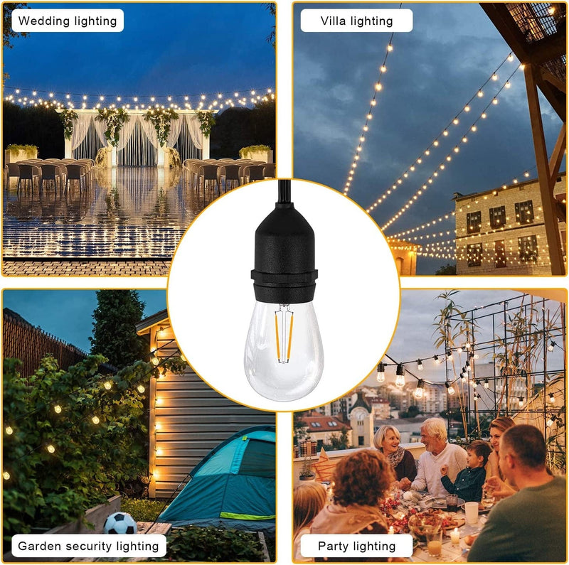 Remon Led Outdoor String Lights 48 Feet Hanging Lights Dimmable Waterproof String Light with 2W Vintage Led Bulbs for Backyard, Patio, Cafe, Wedding, Porch Party Decor Home & Garden > Lighting > Light Ropes & Strings Remon   