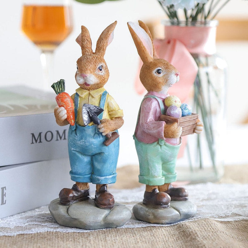 Resin Easter Bunny Table Decorations for the Home, Figurines Gifts for Kids Garden Spring Decor 2Pcs 6.5" Home & Garden > Decor > Seasonal & Holiday Decorations Aivanart   
