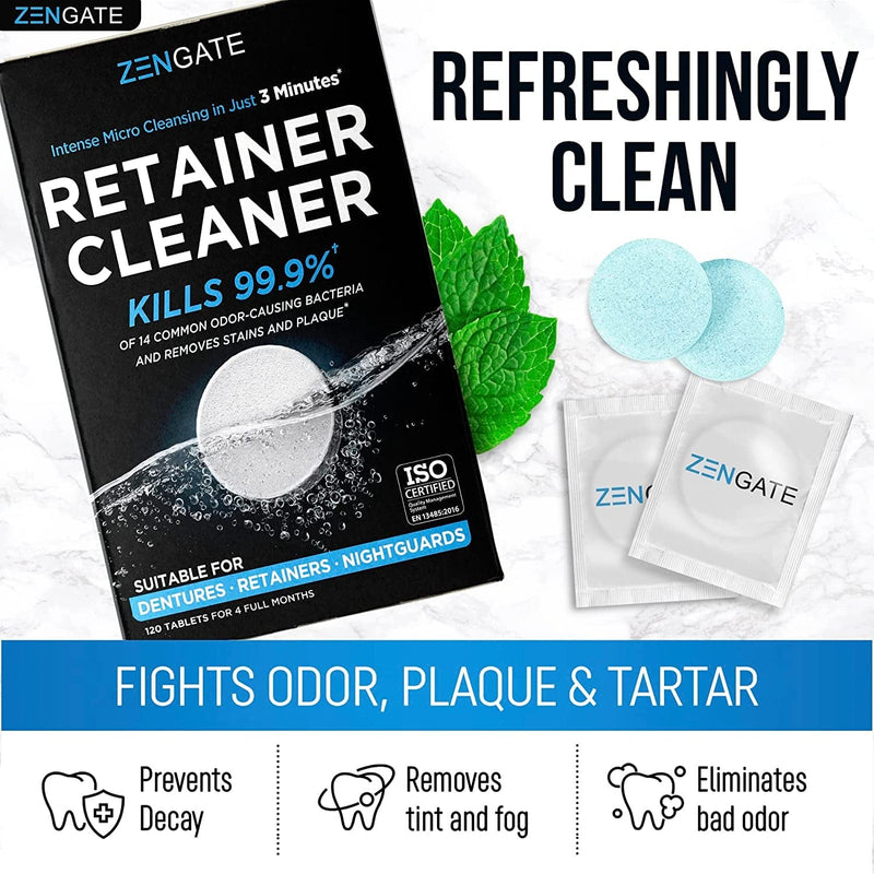Retainer Cleaner - Denture Cleaning Tablets - Formulated in USA - Clean Mouth Guard, Aligner, Night Guard in 3 Minutes - 120 Tabs Big Pack - 4 Month Supply - Dental Cleanser for Teeth Appliances Home & Garden > Household Supplies > Household Cleaning Supplies Zengate   
