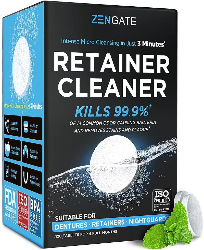 Retainer Cleaner - Denture Cleaning Tablets - Formulated in USA - Clean Mouth Guard, Aligner, Night Guard in 3 Minutes - 120 Tabs Big Pack - 4 Month Supply - Dental Cleanser for Teeth Appliances