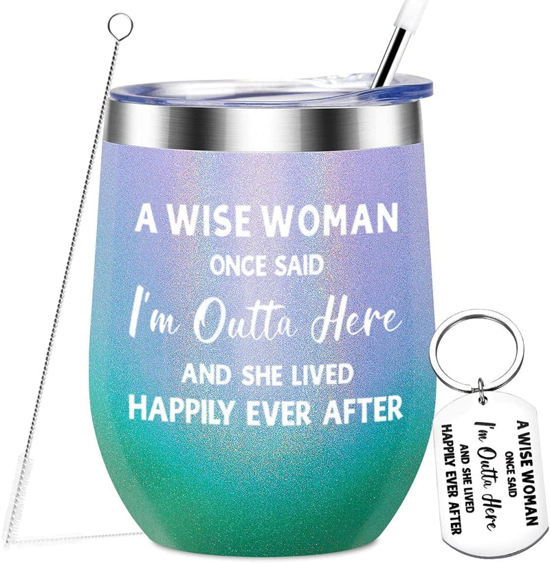 Retirement Gifts for Women 2022- Best Female Retirement Party Decorations - Unique Going Away Gift for Coworker, Friends, Funny Retired Gifts for Teacher, Nurses, Mom, Her, 12Oz Wine Tumbler Home & Garden > Decor > Seasonal & Holiday Decorations MASGALACC OUTTA HERE-A  