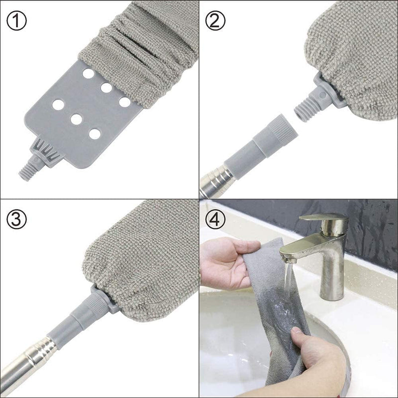 Retractable Gap Cleaning Dust Brush with 2 Cloth Cover, Telescopic Dust Collector, Microfiber Hand Duster for Wet and Dry, Dust Ash Cleaning Artifact for Home Bed Sofa Furniture Bottom Gap